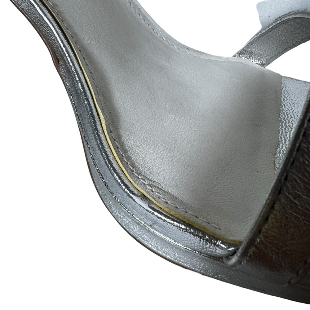 Franco Sarto Dolores Silver Leather Ankle Strap Heeled Sandals, Size 10 - Picture 6 of 9